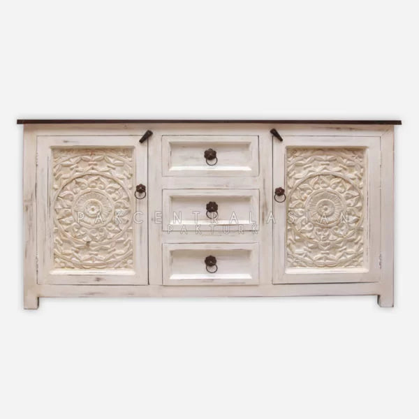 WHITE CARVED CABINET CONSOLE