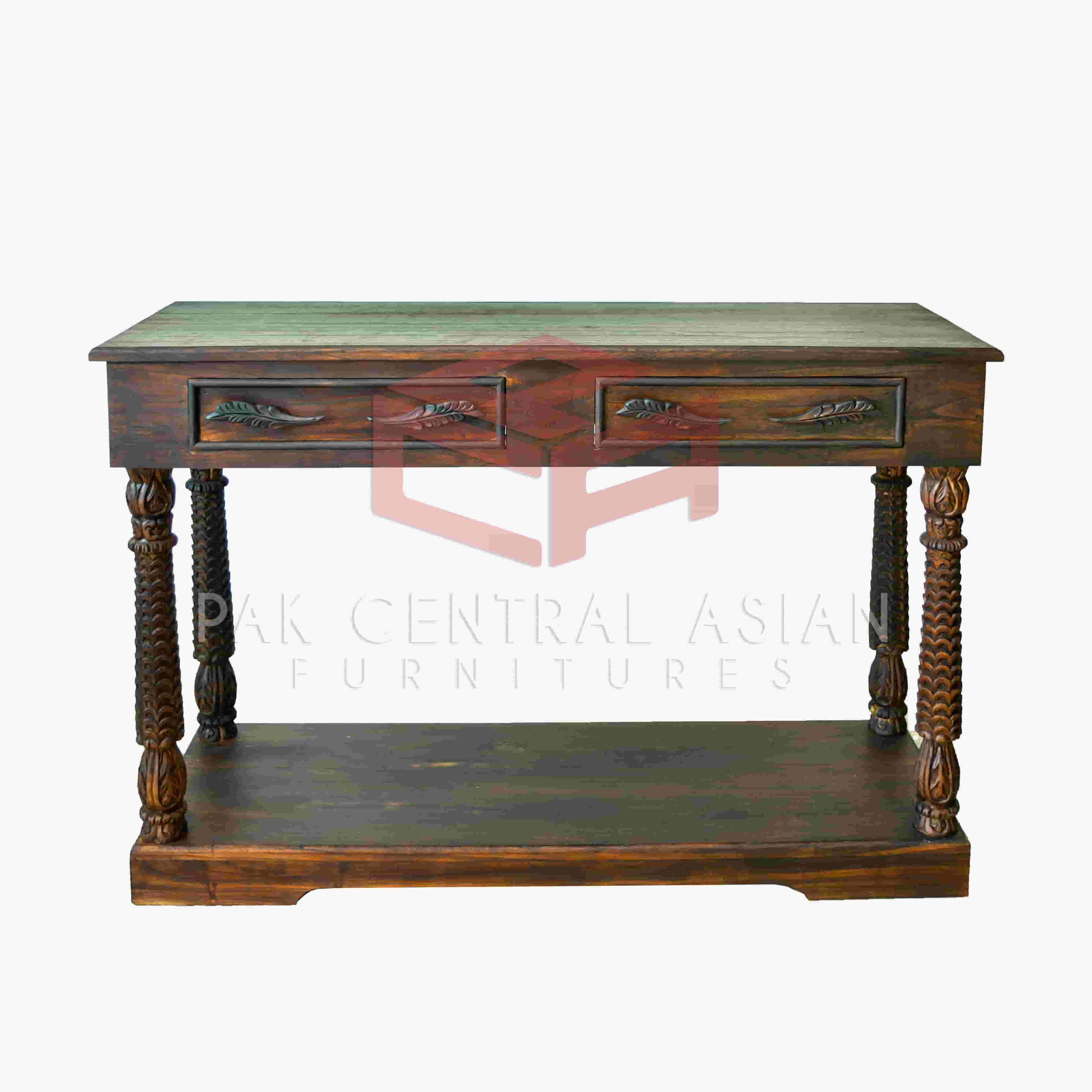 CARVED CONSOLE TABLE WITH 2 DRAWERS