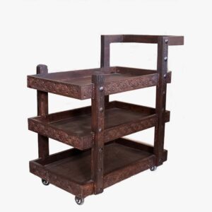 HAND-CARVED TEA TROLLEY WITH METALWORK